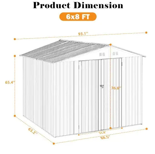 Outdoor Sheds 6FT X 8FT   Outdoor Storage Clearance, Metal Anti-Corrosion Utility Tool House With Lockable Door   Shutter Vents, Waterproof Storage Garden Shed For Lawn Patio